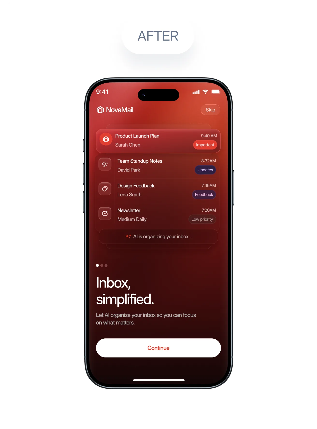 NovaMail onboarding — after redesign