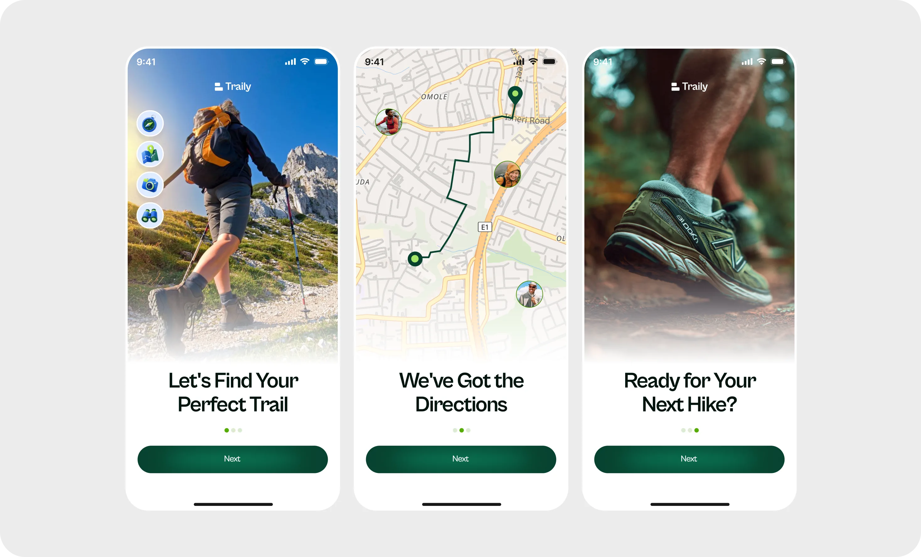 Traily — onboarding carousel screens