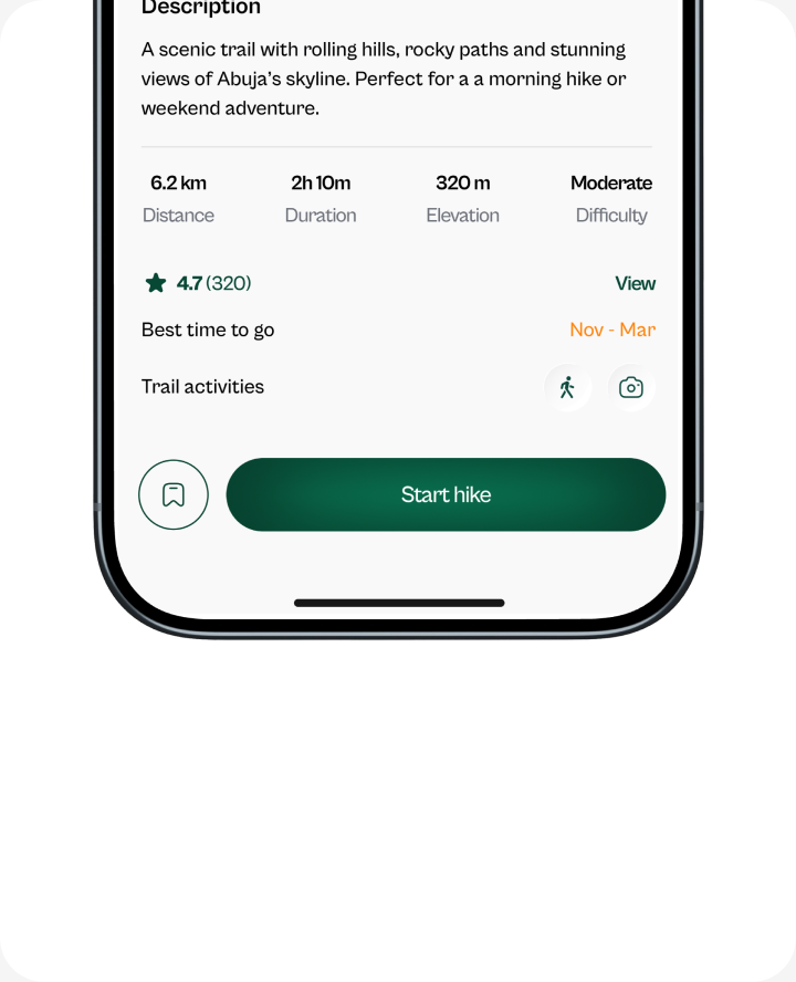 Traily — trail stats and start hike screen