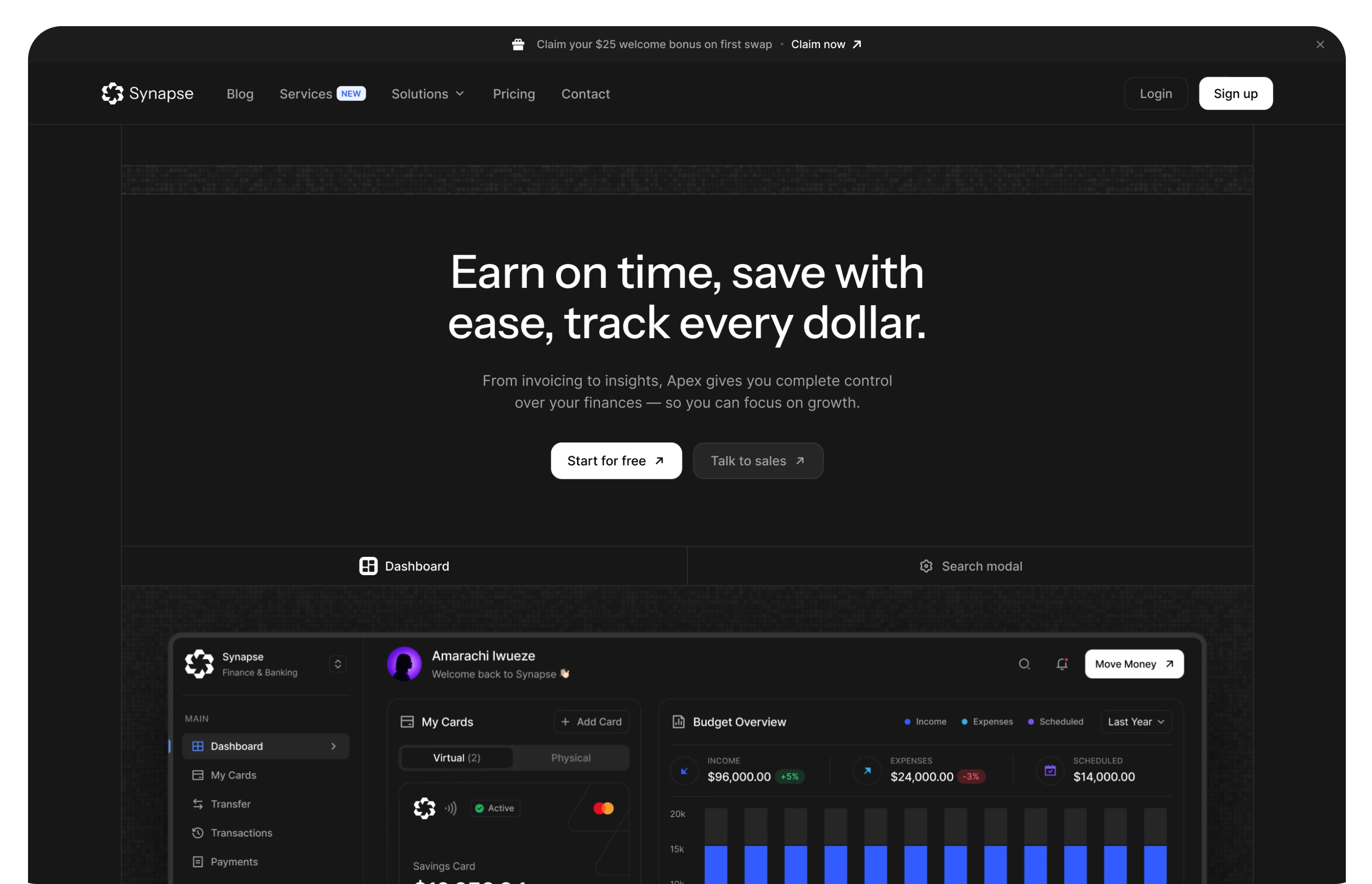 Synapse — fintech landing page
